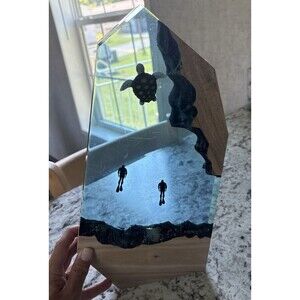 Handmade Ocean Resin Lamp With Divers- Epoxy Wood Night Light- Deep Sea SEE